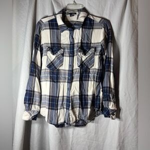 Sanctuary Navy Blue Flannel Long Sleeve Shirt Size X-Small EPC